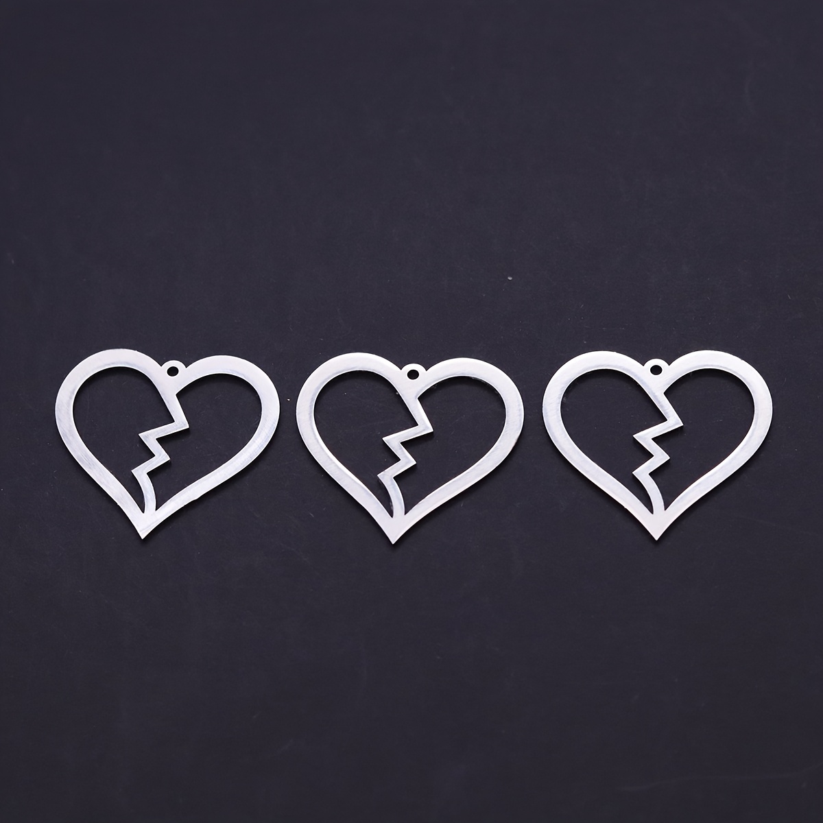 3pc Broken Hollow Heart Stainless Steel Pendant Necklace Set, Romantic Gift
